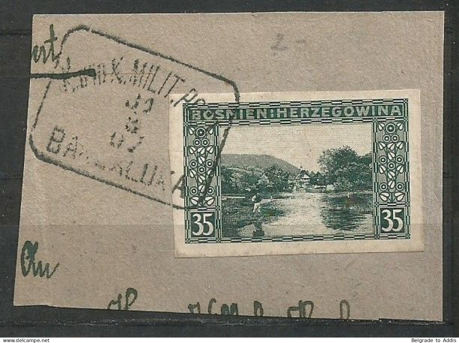 Bosnia Bosnien K.u.K. Austria Hungary Mi.38U Imperforated Used On Piece Banja Luka Boxed Cancel 1906 - Bosnië En Herzegovina