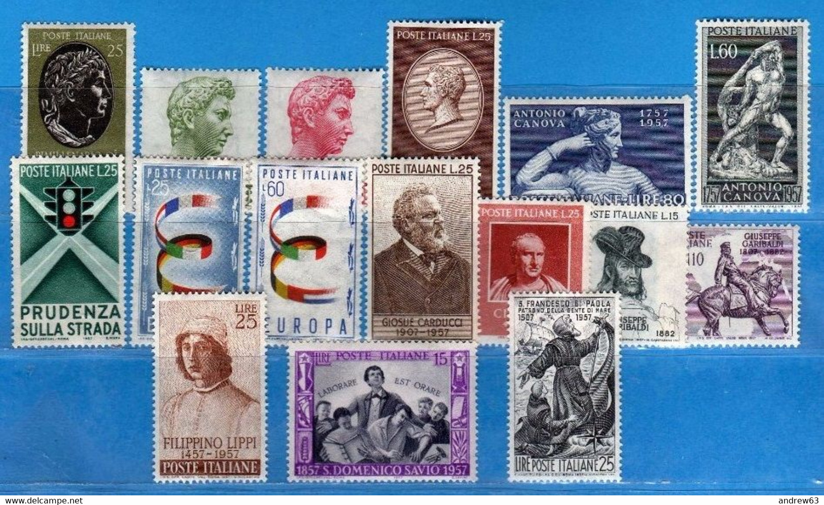 ITALIA REPUBBLICA - 1957 - Annata 16 Valori - ** MNH/VF - Annate Complete