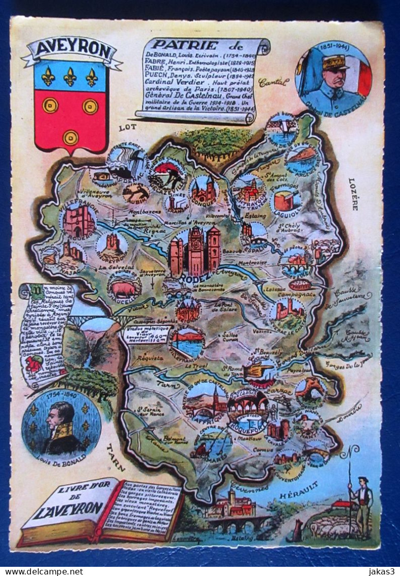 CPM CARTE POSTALE  CARTE GÉOGRAPHIQUE TOURISTIQUE L AVEYRON - Mapas