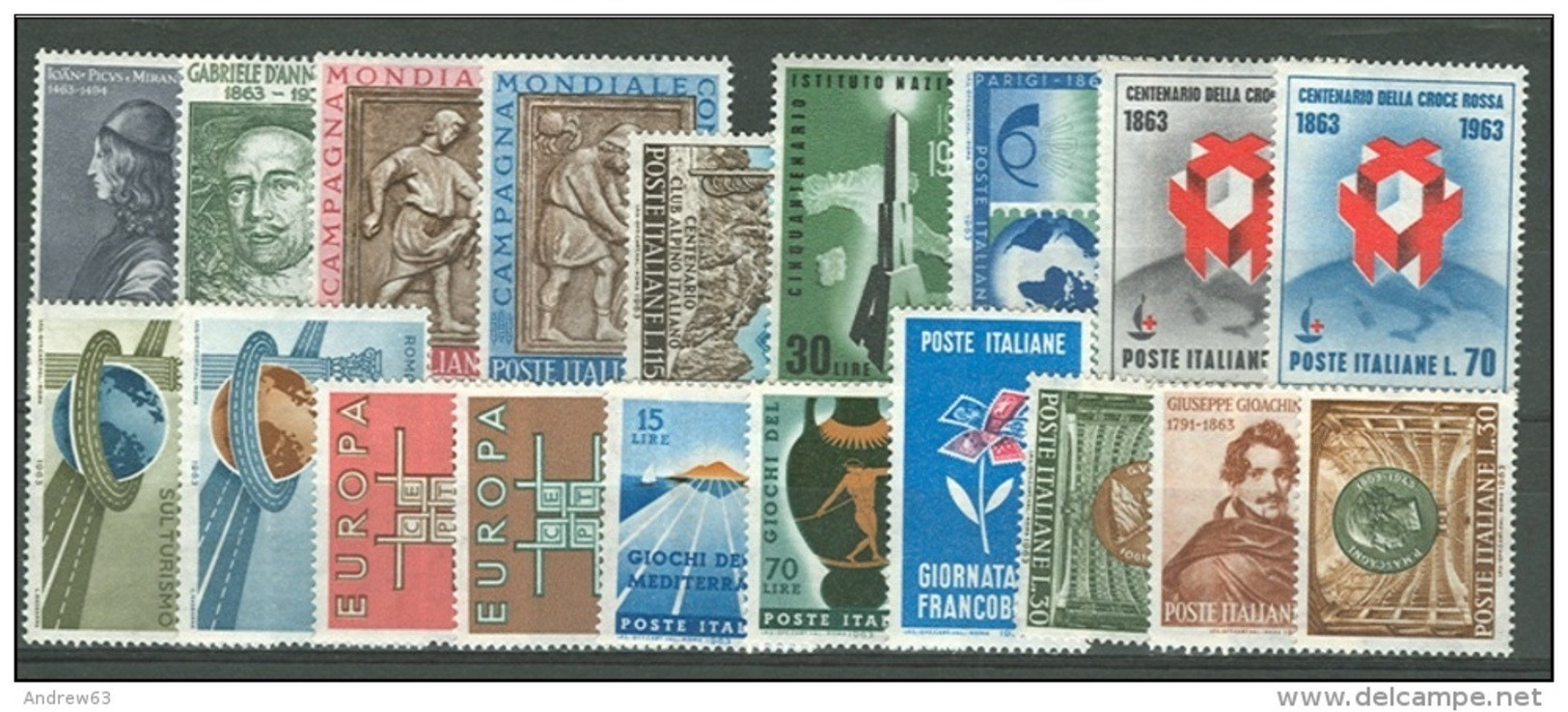 ITALIA REPUBBLICA - 1963 - Annata Completa - 19 Valori - Complete Year - ** MNH/VF - Volledige Jaargang