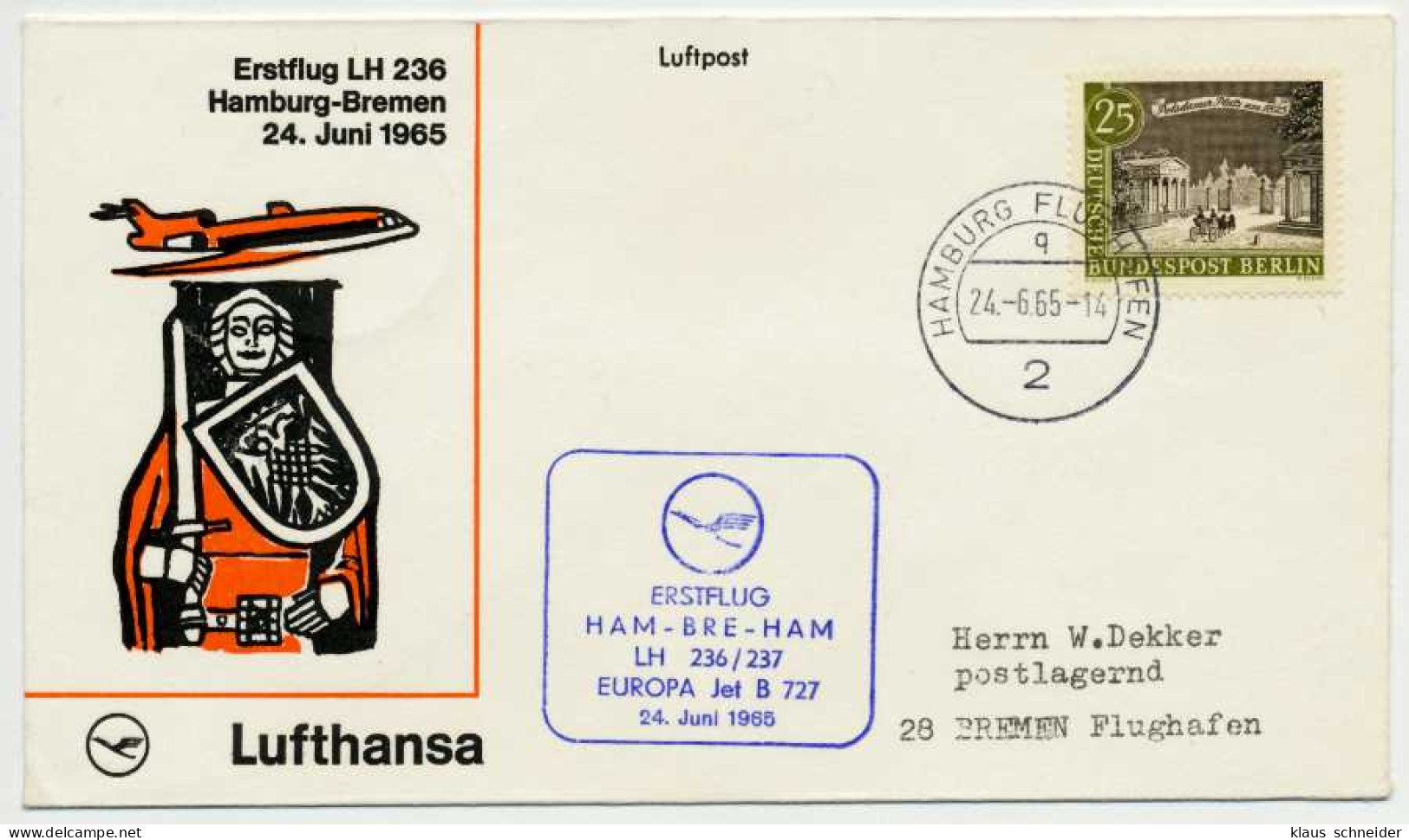 BERLIN 1964 Nr 222 LH236 LUFTHANSA 352A BRIEF E X73EECA - Cartas & Documentos
