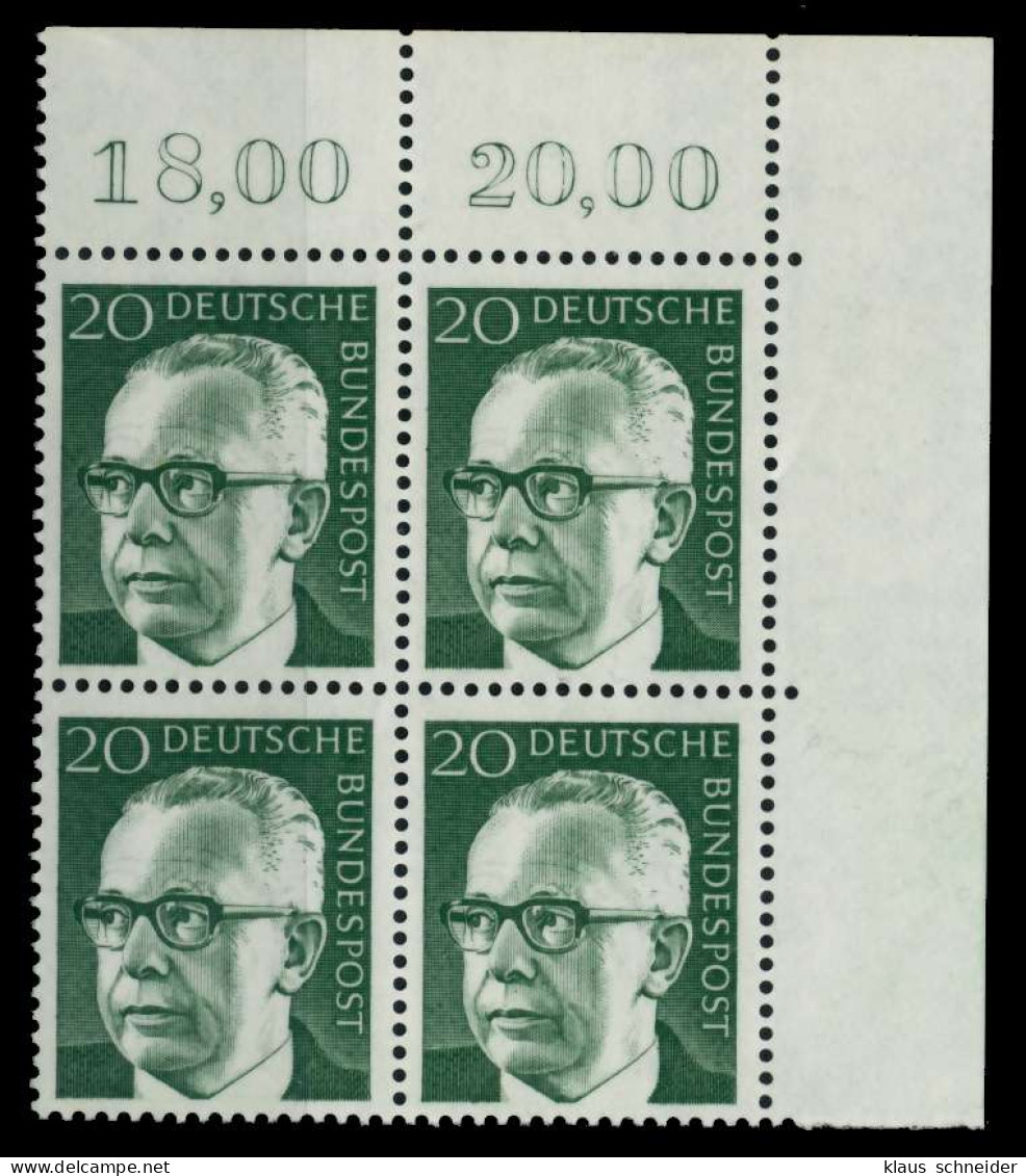 BRD DS HEINEM Nr 637 Postfrisch VIERERBLOCK ECKE-ORE X74B71E - Unused Stamps