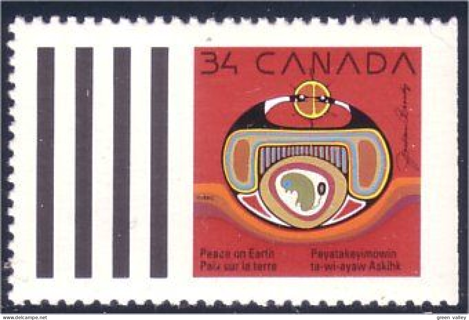 Canada Noel Christmas 1990 Paix Peace MNH ** Neuf SC (C12-97dc) - Indiani D'America