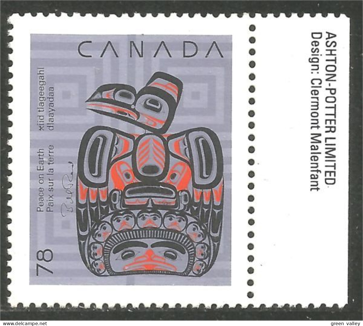 Canada Noel Christmas 1990 Corbeau Raven Inuit MNH ** Neuf SC (C12-96dta) - Nuevos
