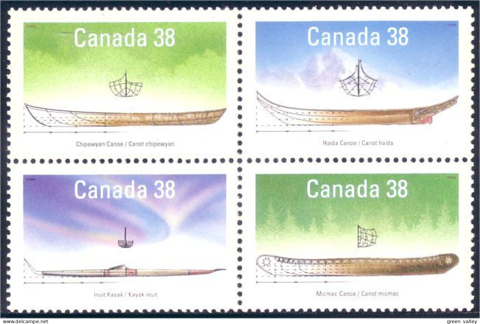 Canada Canots Indiens Native Indians Canoes Se-tenant MNH ** Neuf SC (C12-32aa) - Ungebraucht