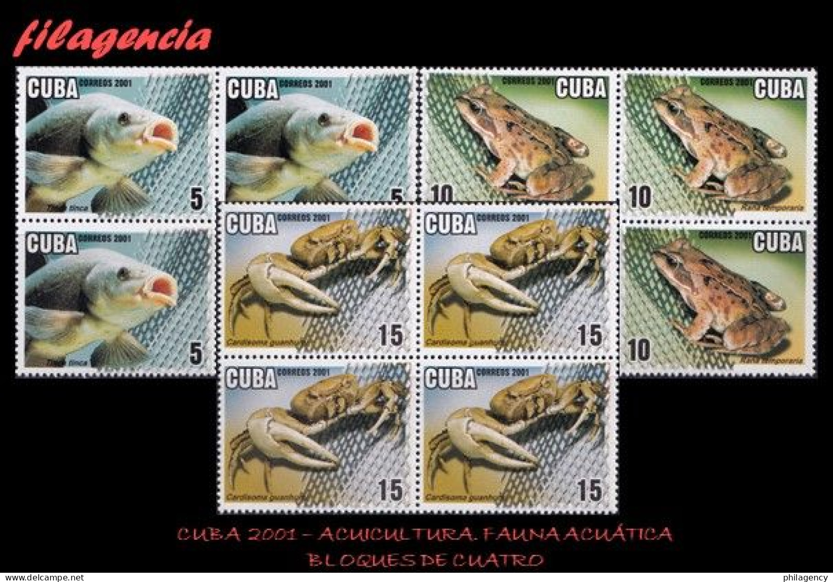 CUBA. BLOQUES DE CUATRO. 2001-15 ACUICULTURA. FAUNA ACUÁTICA - Unused Stamps
