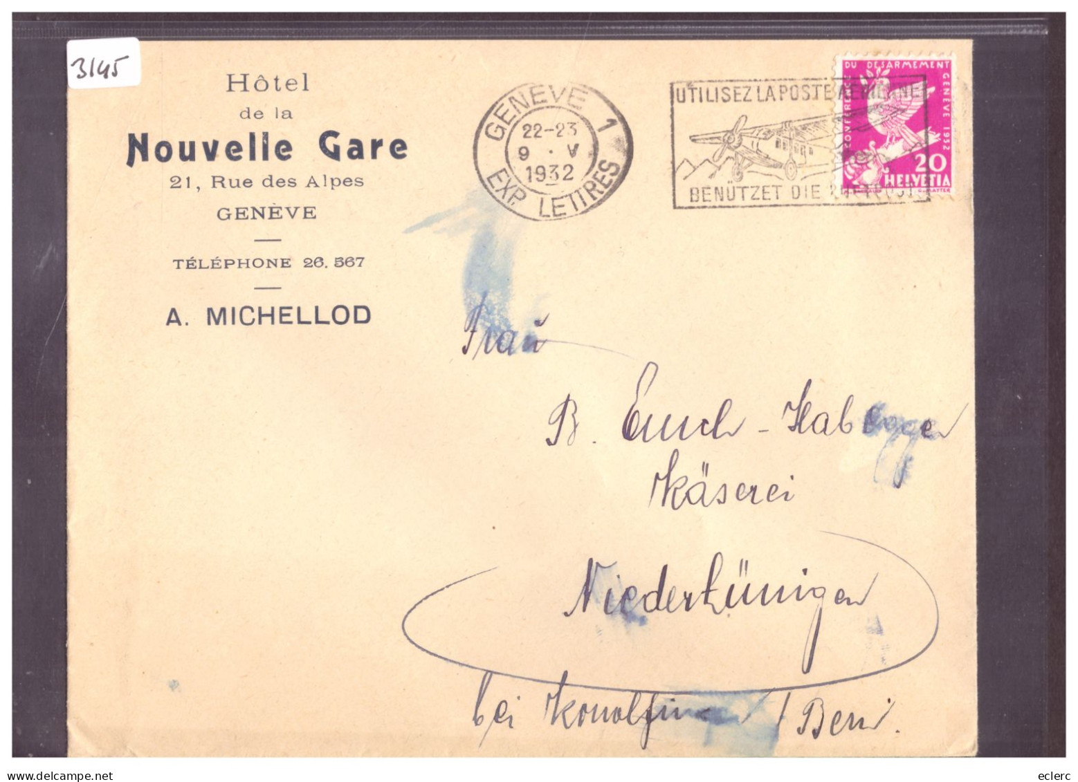 LETTRE A ENTÊTE - GENEVE - HOTEL DE LA NOUVELLE GARE - A. MICHELLOD - Cartas & Documentos