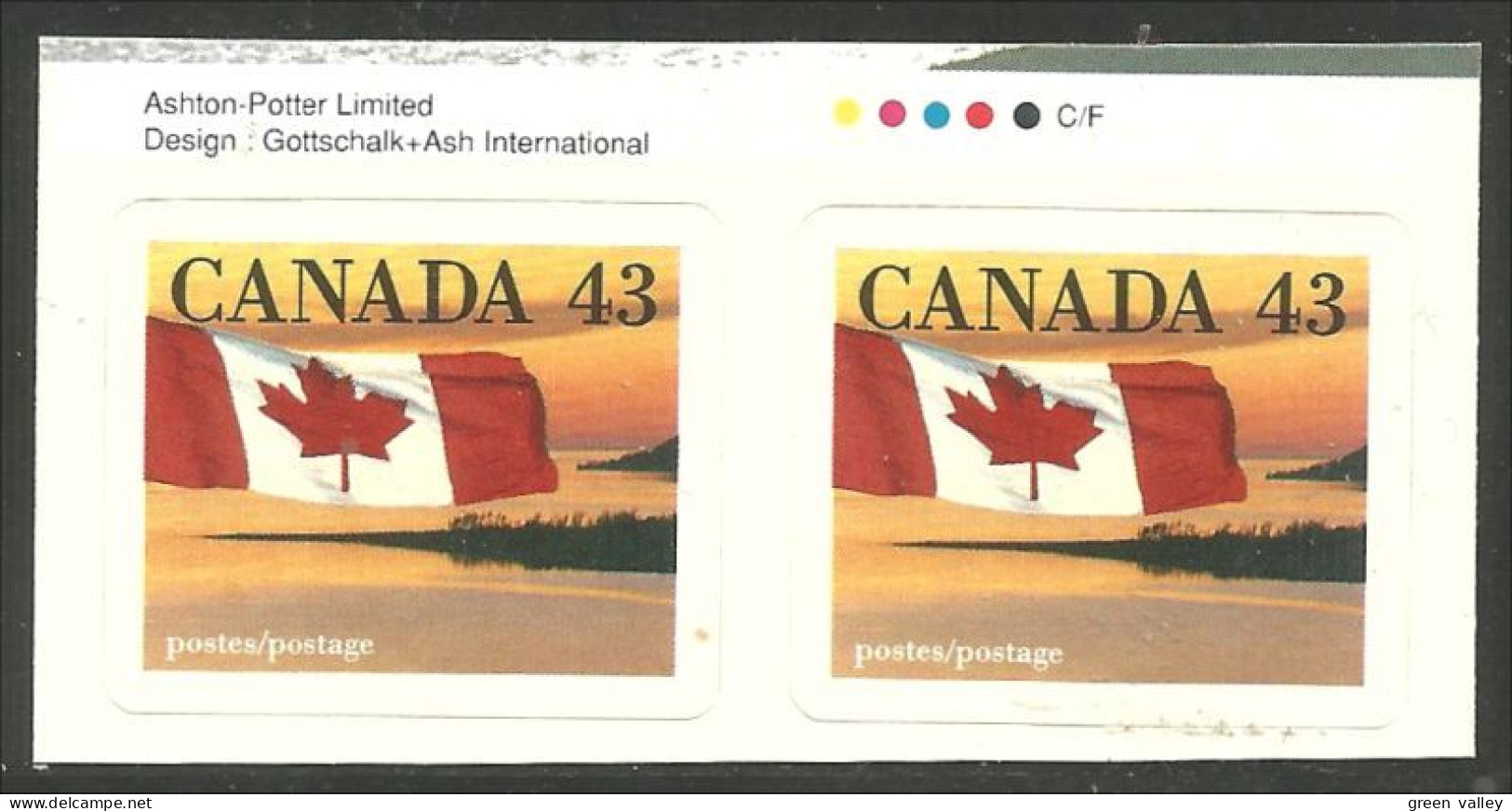 Canada 43c Drapeau Flag Over Shoreline Adhesive  Imprimeur Printer MNH ** Neuf SC (C13-89pcb) - Stamps