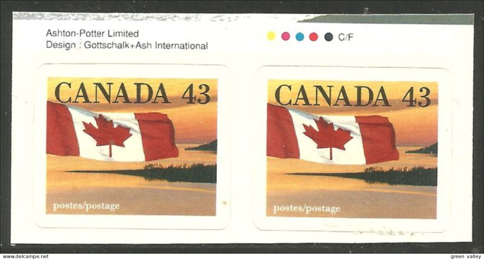 Canada 43c Drapeau Flag Over Shoreline Adhesive  Imprimeur Printer MNH ** Neuf SC (C13-89pcb) - Timbres