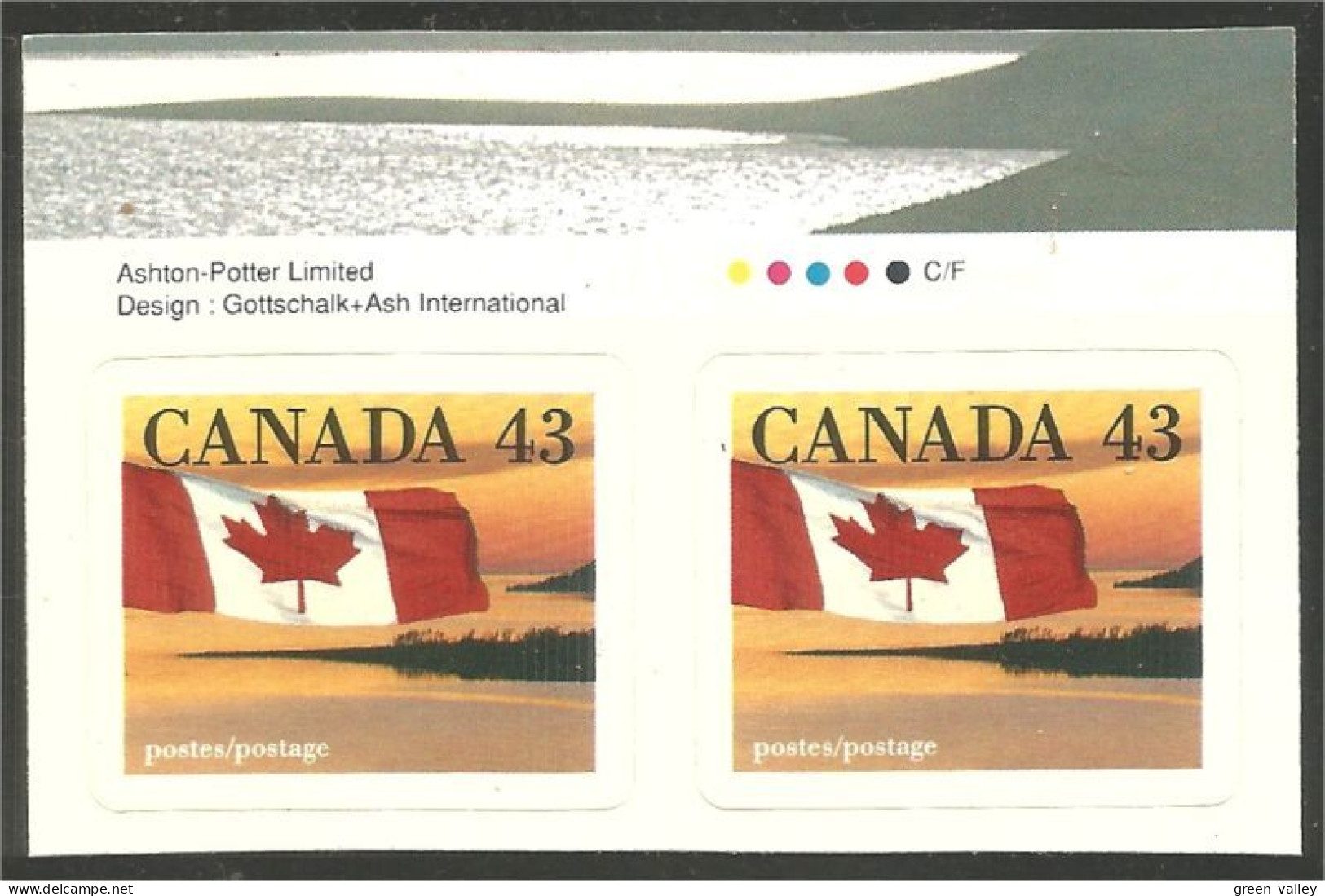 Canada 43c Drapeau Flag Over Shoreline Adhesive Imprimeur Printer MNH ** Neuf SC (C13-89pca) - Nuovi