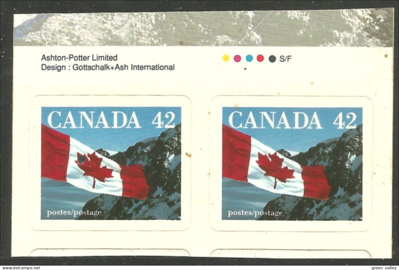 Canada 42c Drapeau Flag Over Mountains Adhesive  Imprimeur Printer MNH ** Neuf SC (C13-88pcb) - Timbres