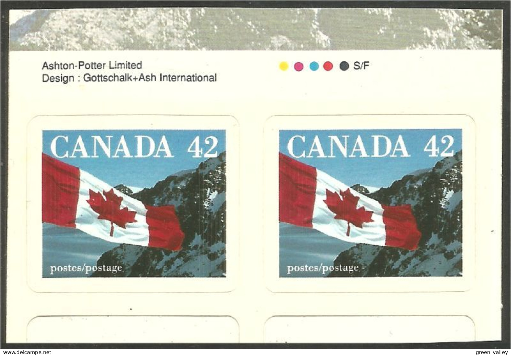 Canada 42c Drapeau Flag Over Mountains Adhesive Imprimeur Printer MNH ** Neuf SC (C13-88pca) - Nuovi