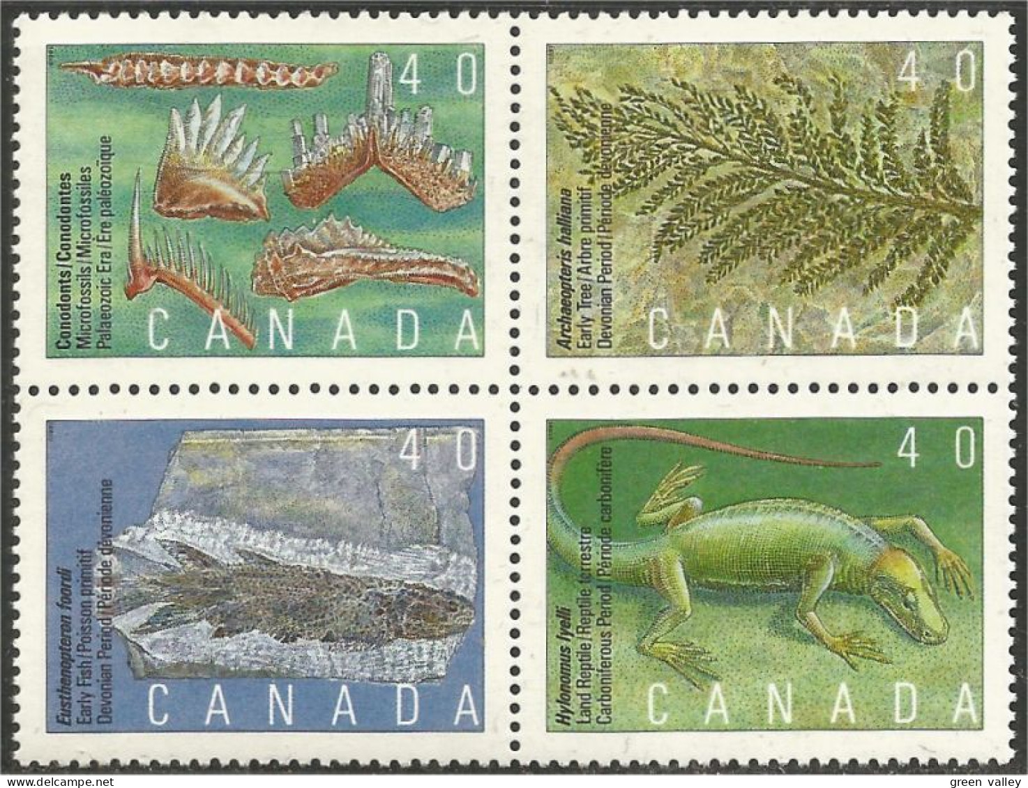 Canada Prehistoric Life Vie Prehistorique Fossiles Se-tenant Blk/4 MNH ** Neuf SC (C13-09aa) - Ongebruikt