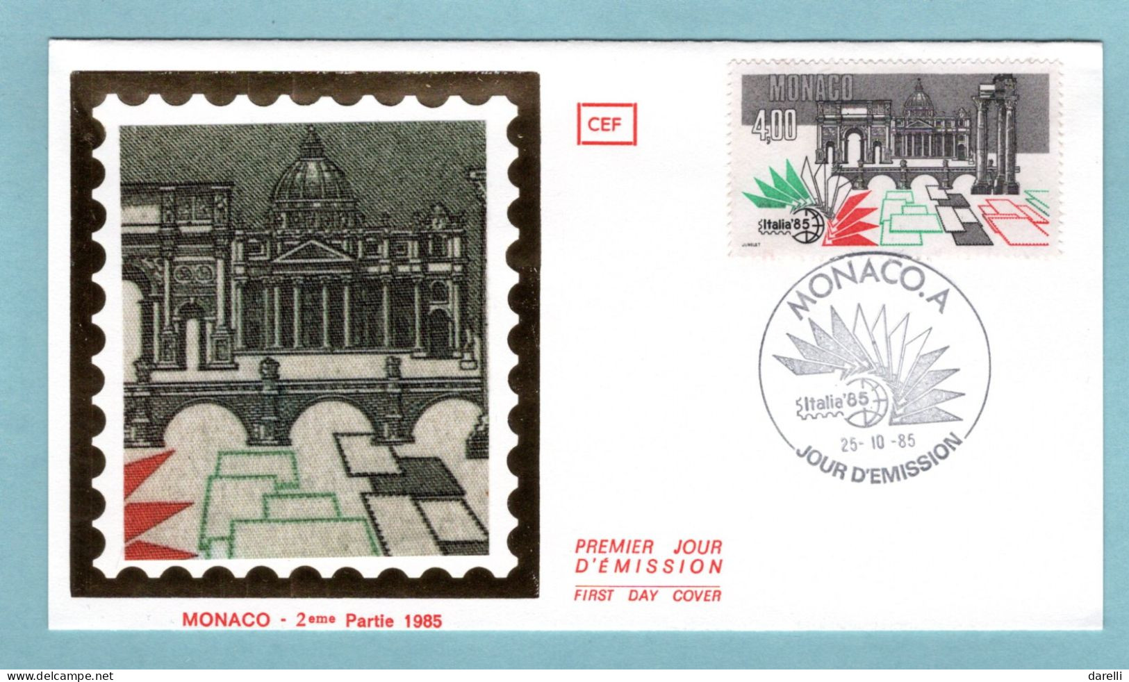 FDC Monaco  1985 - "Italia'85". Exposition Philatélique Mondiale, à Rome - YT 1491 - FDC