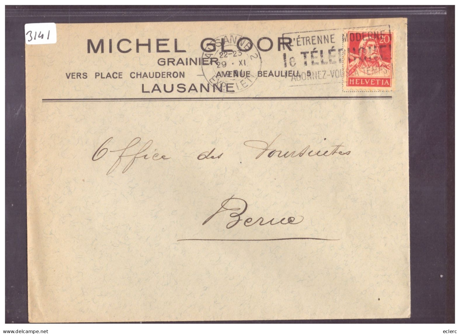 LETTRE A ENTÊTE - LAUSANNE - MICHEL GLOOR, GRAINIER - Lettres & Documents