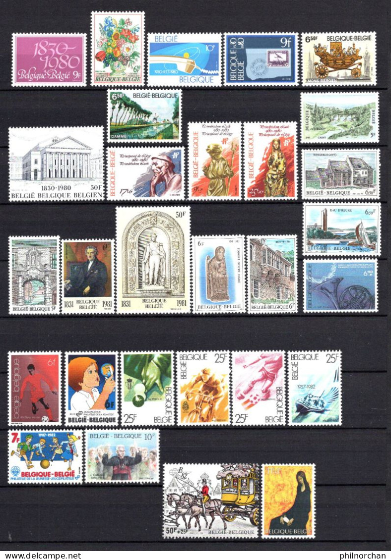 Belgique 1980 à 1983  Neufs**  TB 29 Timbres Différents  6 €    (cote 39,05 €, 29 Valeurs) - Nuevos