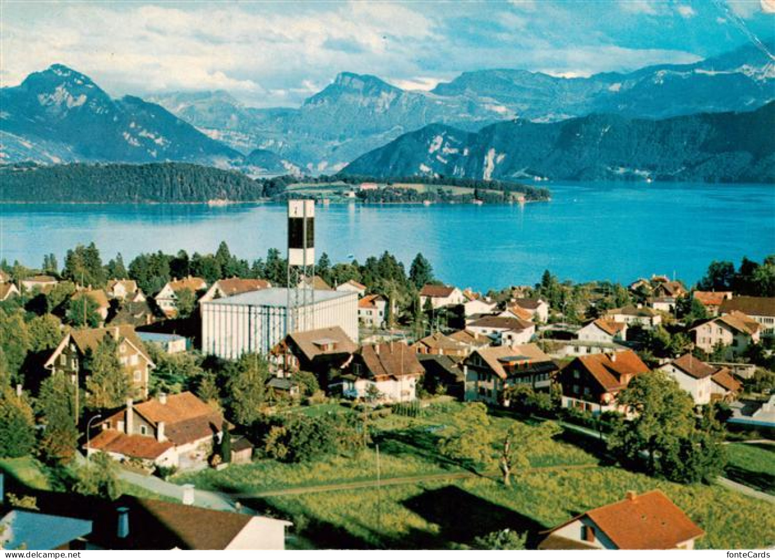 13908660 Meggen_LU Pius Kirche Mit Vierwaldstaettersee Und Bergen - Autres & Non Classés