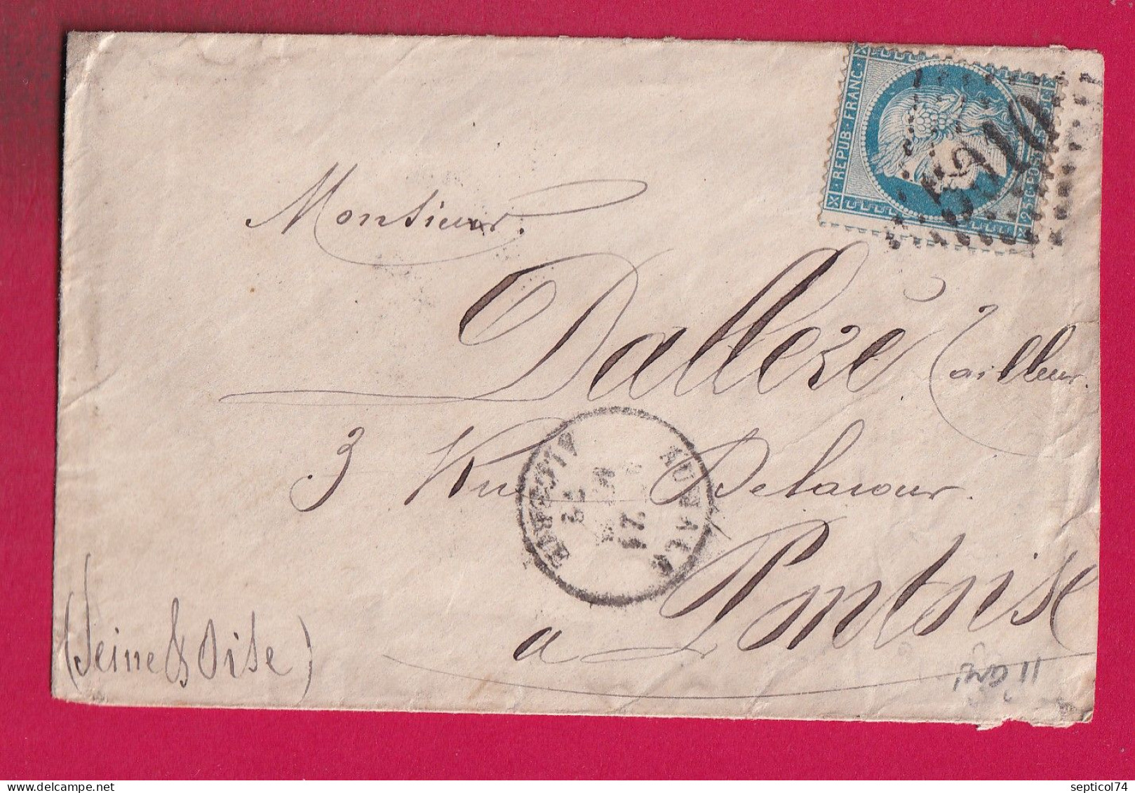 N°60 GC 5010 AUMALE CAD TYPE 16 ALGERIE POUR PONTOISE LETTRE - 1849-1876: Periodo Clásico