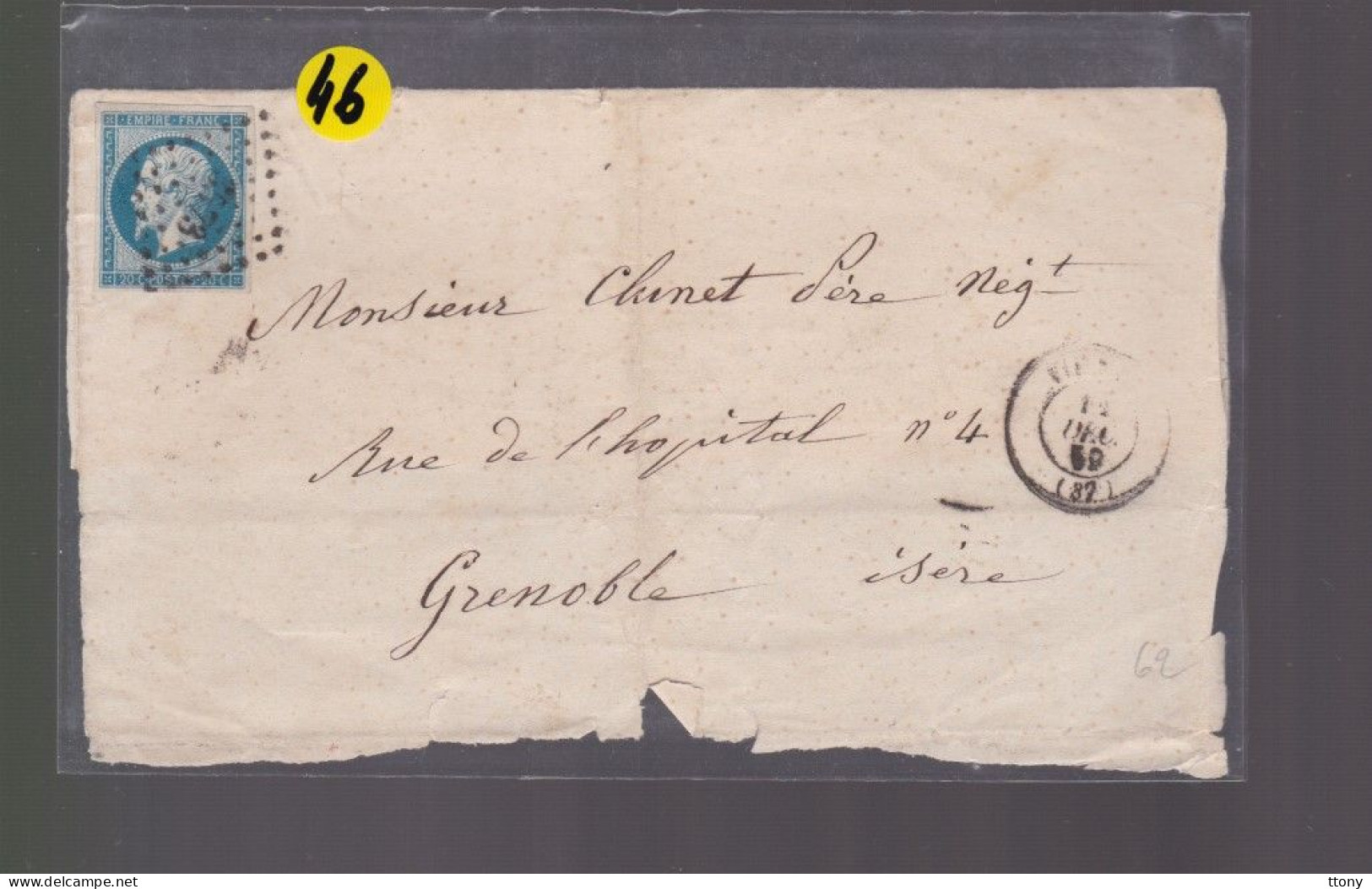 10  Lettres  Timbre N° 14 Napoléon III  Bleu     20 C   Sur Lettre Destination St Etienne &   Paris - 1849-1876: Période Classique