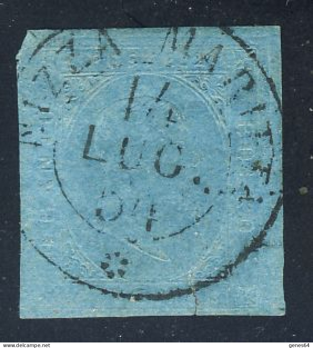 1853 - 20 C. Azzurro Con Annullo Di Nizza Marittima Del 14 Luglio 1854 (2 Immagini) - Sardinië