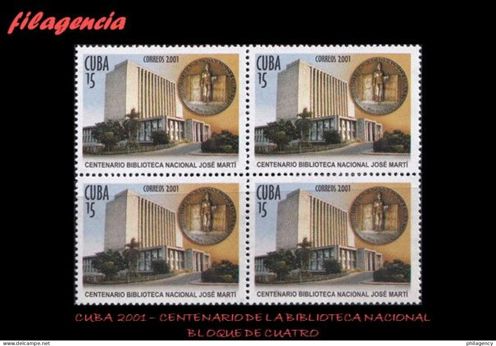 CUBA. BLOQUES DE CUATRO. 2001-20 CENTENARIO DE LA BIBLIOTECA NACIONAL JOSÉ MARTÍ - Ungebraucht