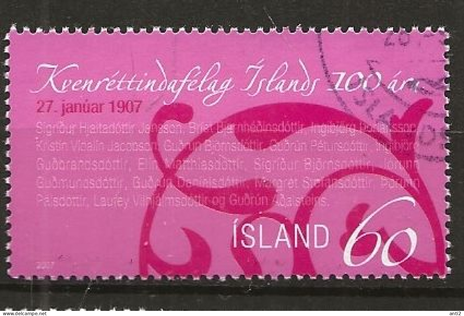 Iceland Island 2007 Centenary Of The Icelandic Society For Women's Rights. MI 1151 Cancelled(o) - Usati