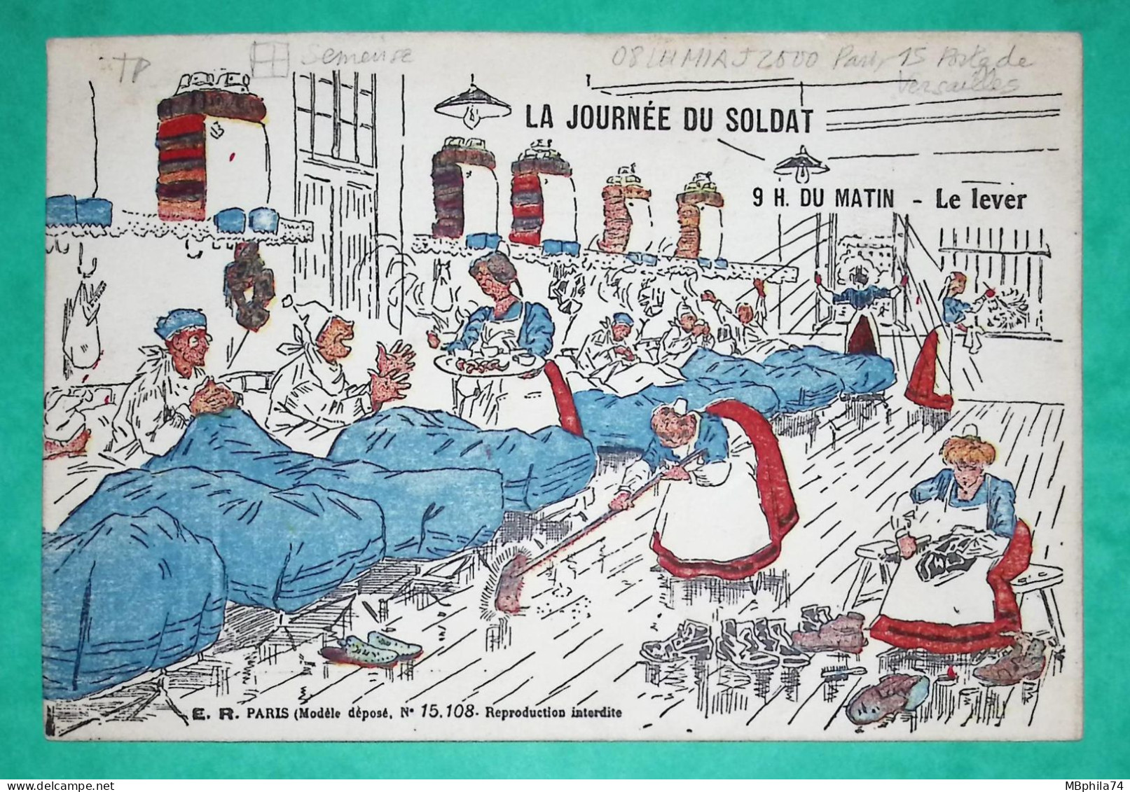 N°137 BLOC DE 4 SEMEUSE CARTE POSTALE DESSIN HUMORISTIQUE LA JOURNEE DU SOLDAT TOUL MEURTHE ET MOSELLE POUR PARIS 1921 - 1877-1920: Periodo Semi Moderno