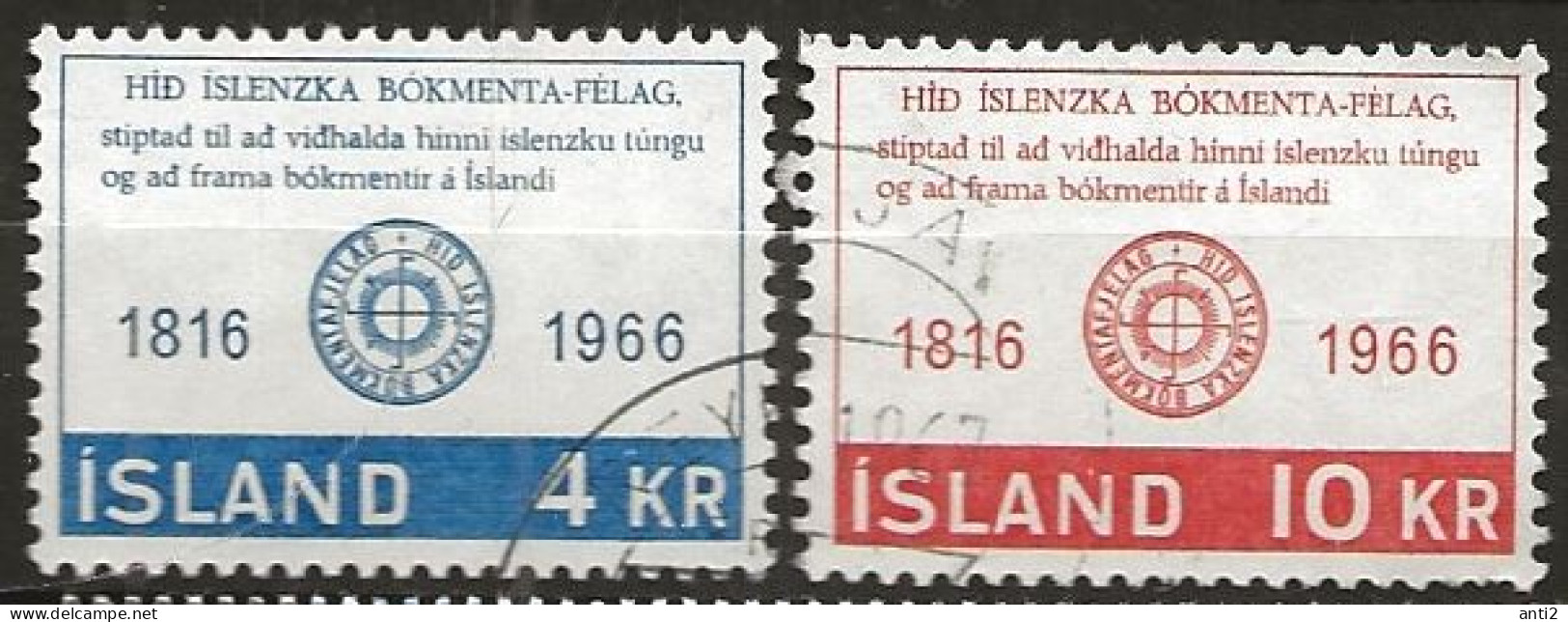 Iceland Island 1966 150th Anniversary Of The Icelandic Literary Society.,  MI 406-407 Cancelled(o) - Gebraucht