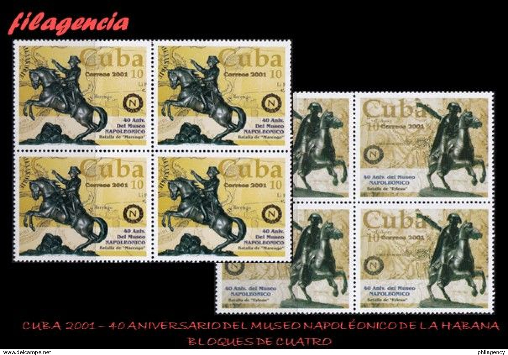 CUBA. BLOQUES DE CUATRO. 2001-23 40 ANIVERSARIO DEL MUSEO NAPOLEÓNICO. BATALLAS DE NAPOLEÓN BONAPARTE - Nuovi