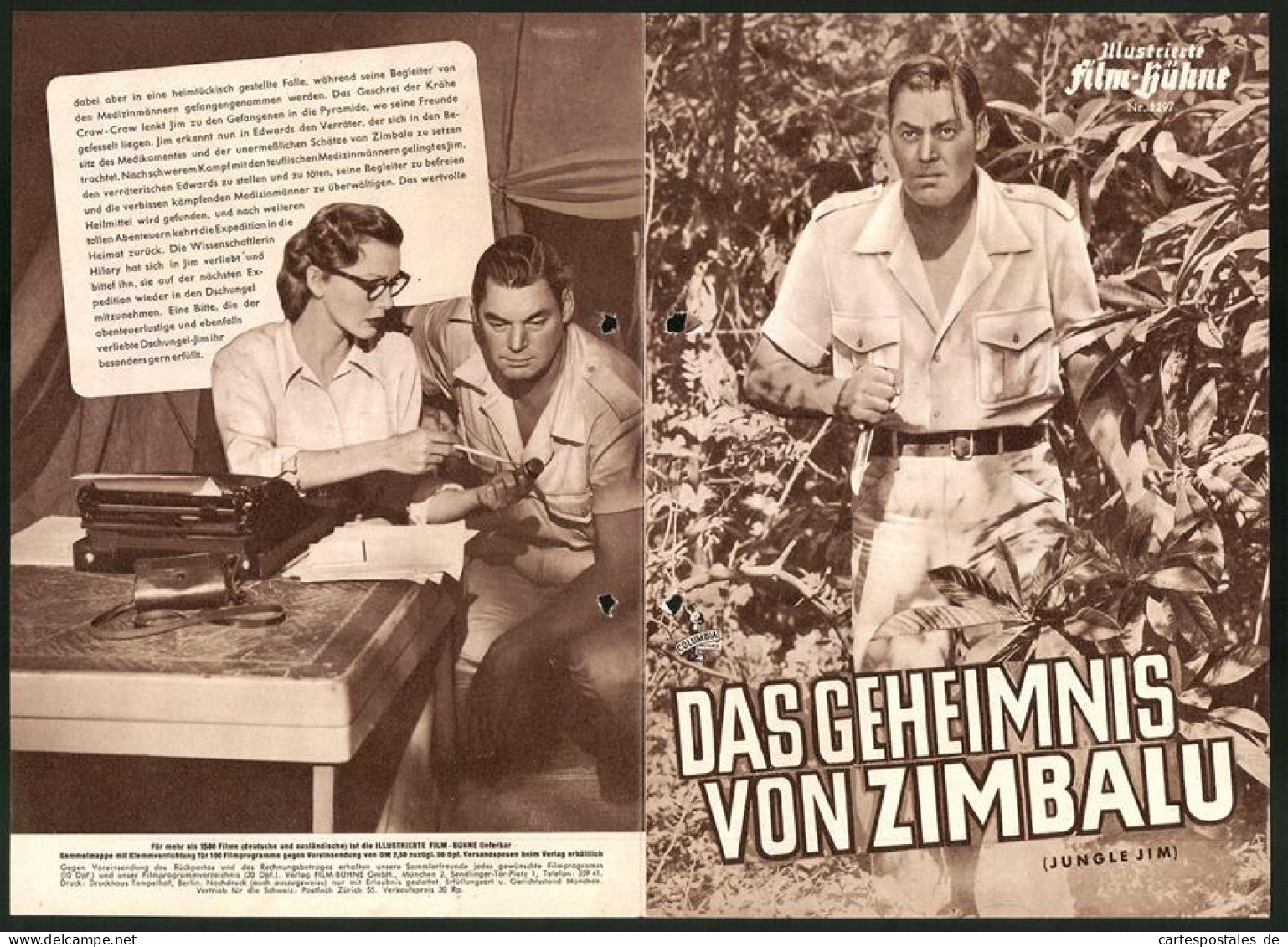 Filmprogramm IFB Nr. 1297, Das Geheimnis Von Zimbalu, Johnny Weissmüller, Virginia Grey, George Reeves, Regie: W. Ber  - Zeitschriften
