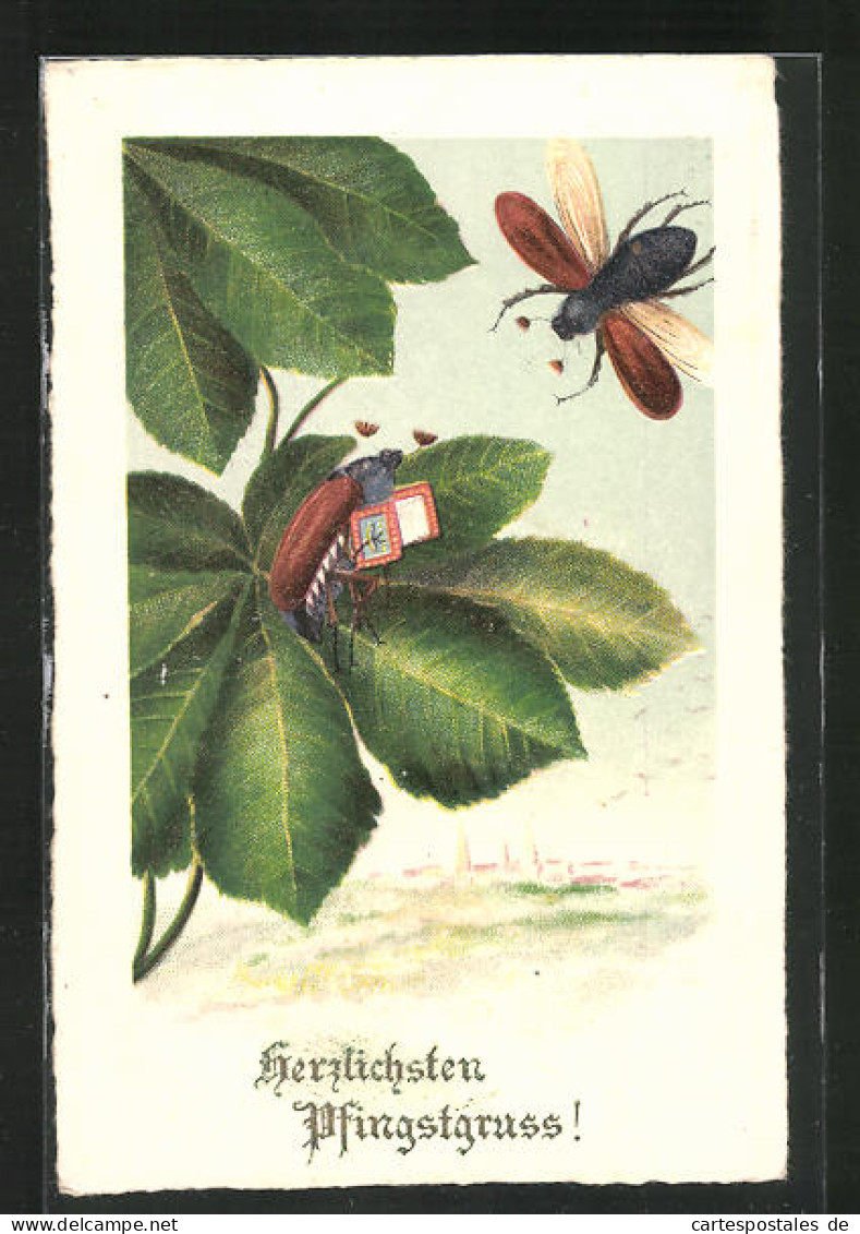 AK Maikäfer Mit Briefmarken Auf Einem Blatt  - Insectes