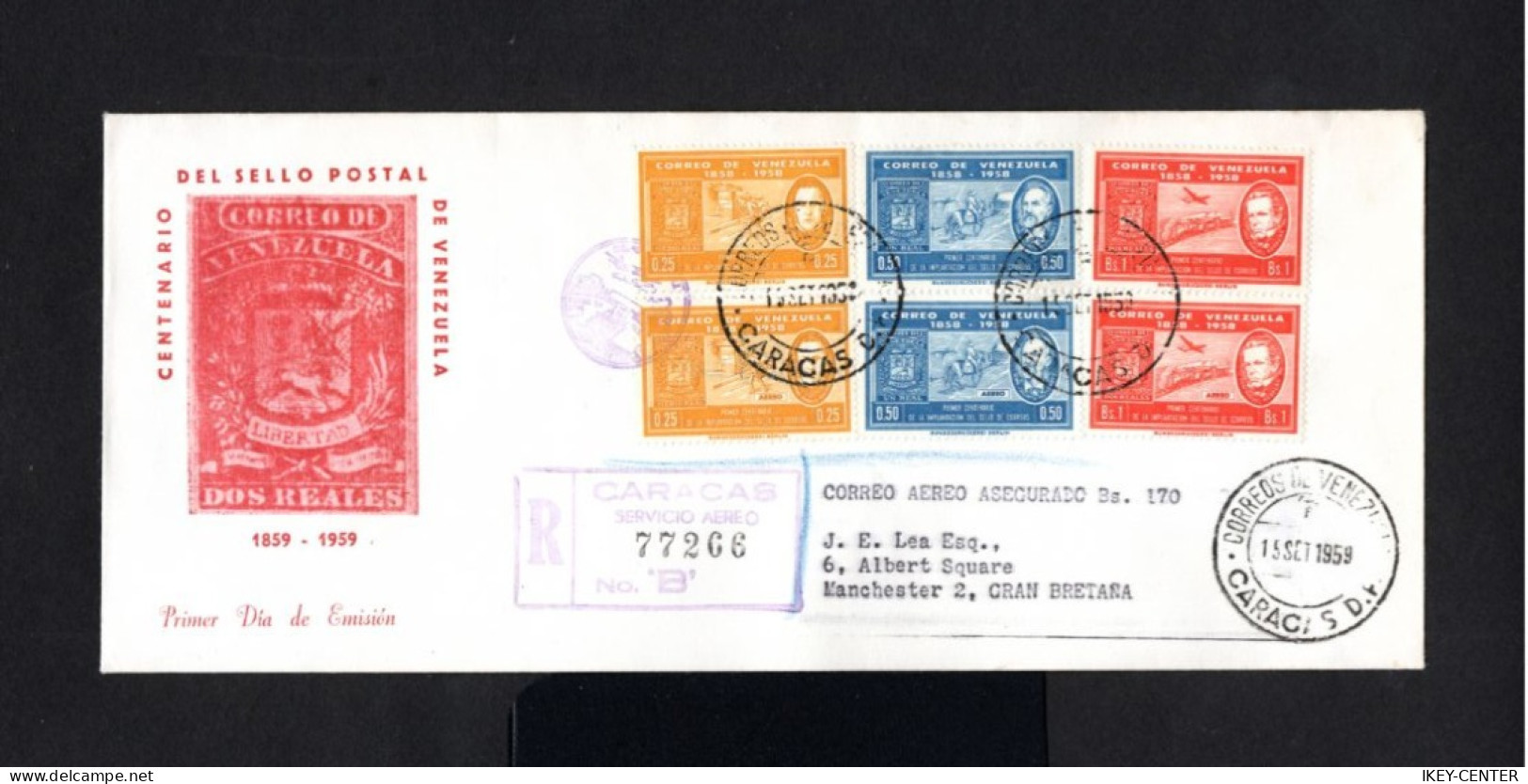 S3443-VENEZUELA-.REGISTERED FIRST DAY COVER CARACAS To MANCHESTER (great Britain) 1959.ENVELOPPE RECOMMANDE - Venezuela