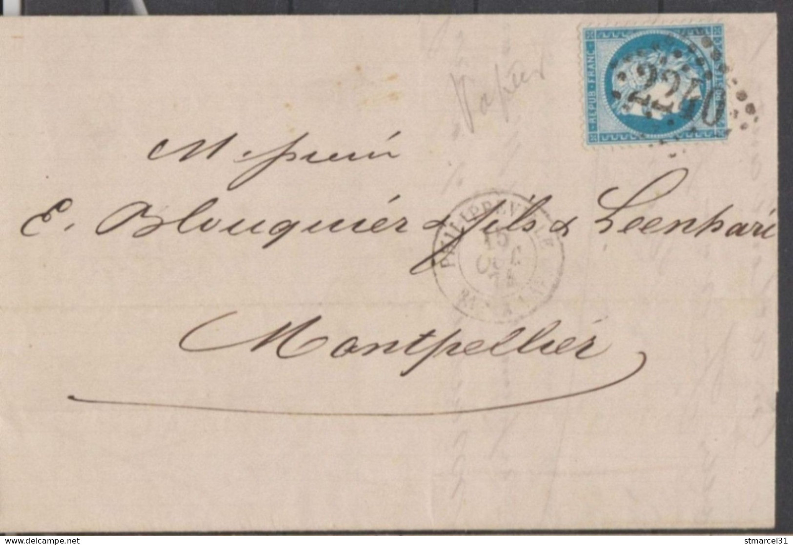 RARE BATEAU A VAPEUR PHILIPPEVILLE Avec N°60A OBLITERE à L'ARRIVE à MARSEILLE TBE - 1871-1875 Ceres