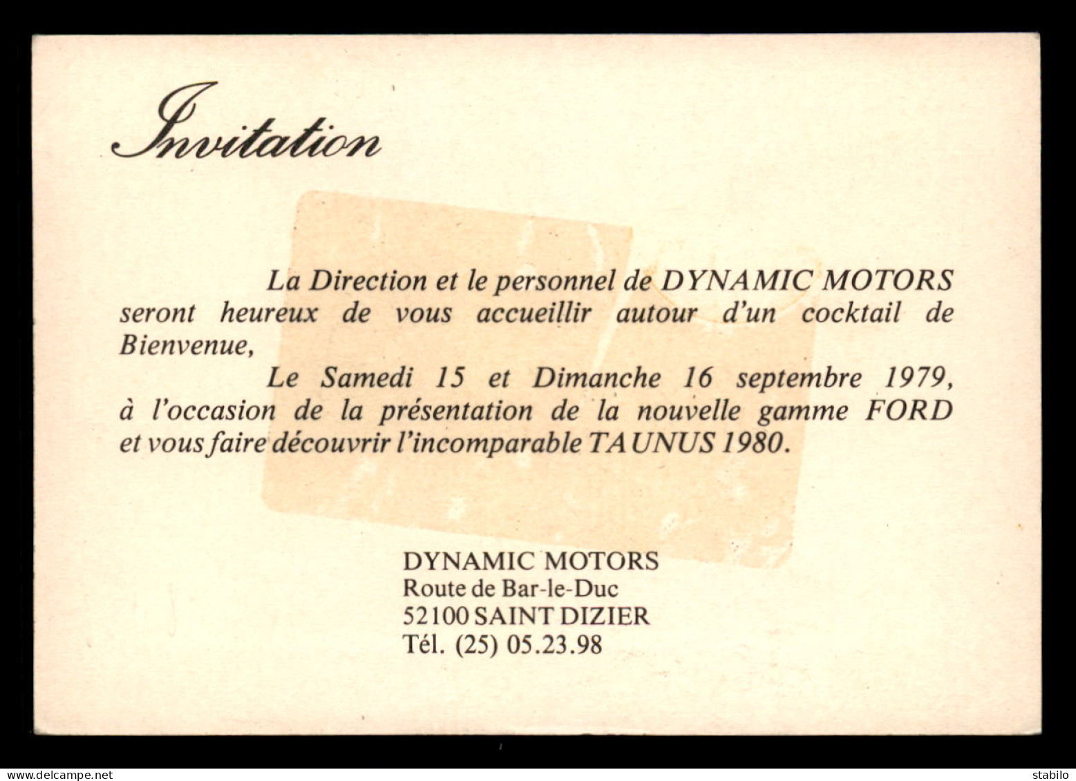 AUTOMOBILES - FORD TAUNUS 1980 - INVITATION DYNAMIC MOTORS SAINT-DIZIER - Voitures De Tourisme