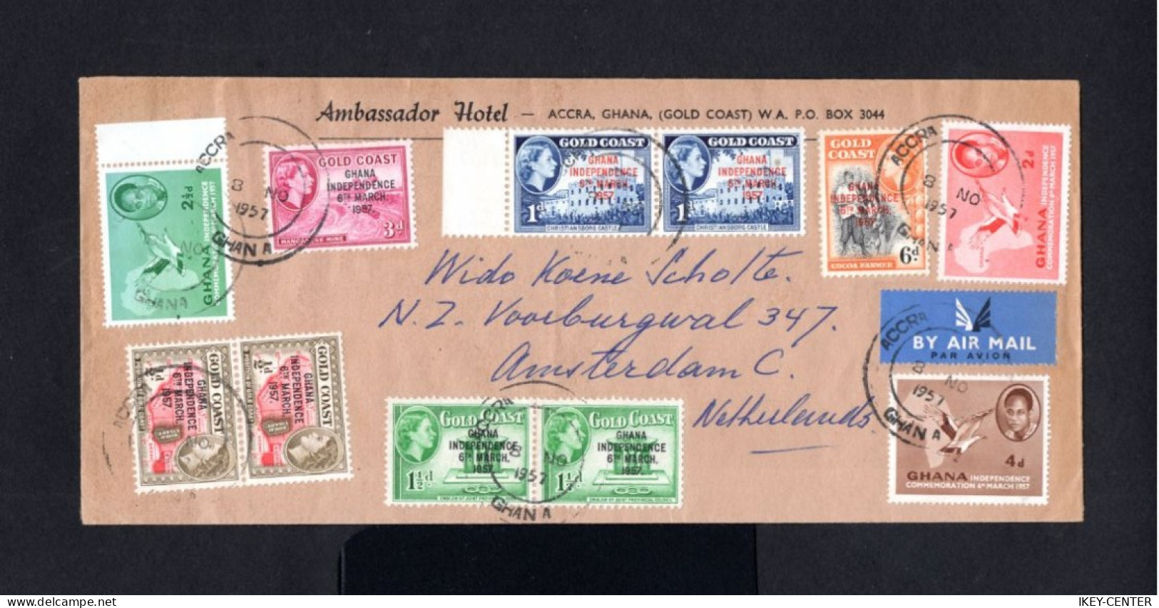 S4641-GOLD COAST-AIRMAIL IMPERIAL COVER ACCRA To HOLLAND.1957.BRITISH Colonies.envelope AERIEN COTE D'OR - Costa D'Oro (...-1957)