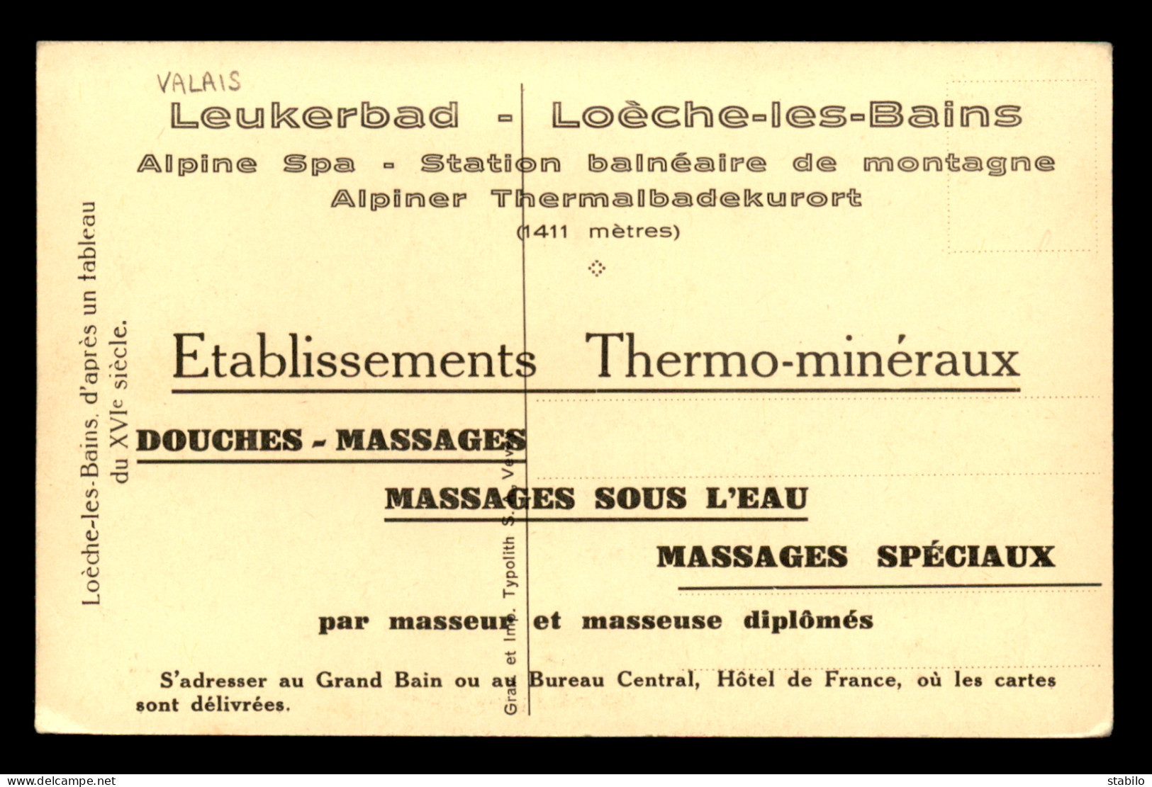 SUISSE - ETS THERMAL DE LOECHE-LES-BAINS  - TABLEAU DU XVIE SIECLE - CARTE PUBLICITAIRE - Autres & Non Classés