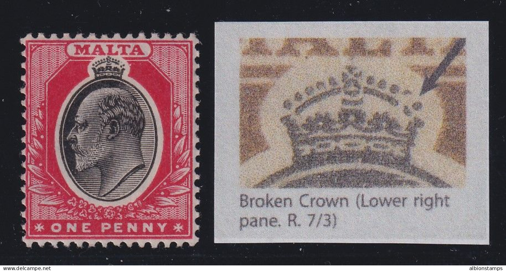 Malta, SG 48c, MHR "Broken Crown" Variety - Malte (...-1964)