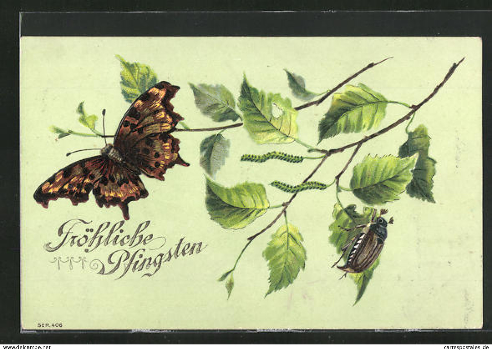 Präge-AK Maikäfer Klettert Auf Einem Blatt Herum, Schmetterling  - Insects