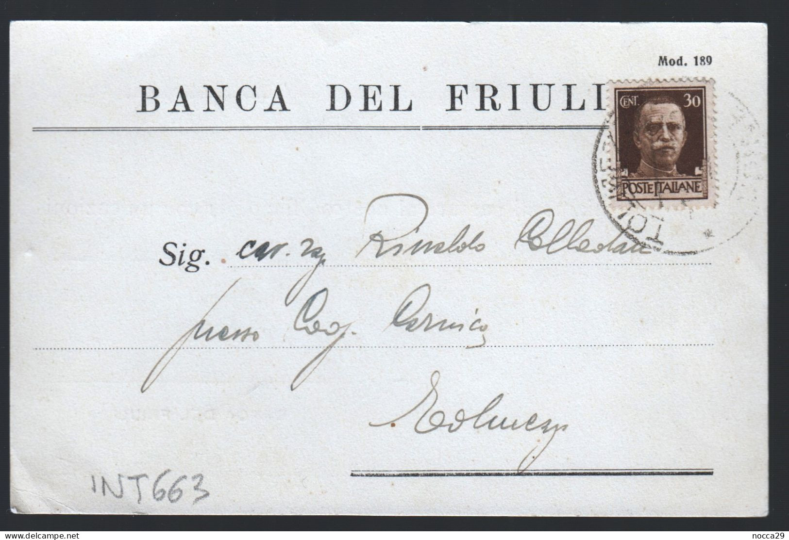 CARTOLINA COMMERCIALE - 1942 - BANCA DEL FRIULI - AGENZIA DI TOLMEZZO (INT663) - Marchands