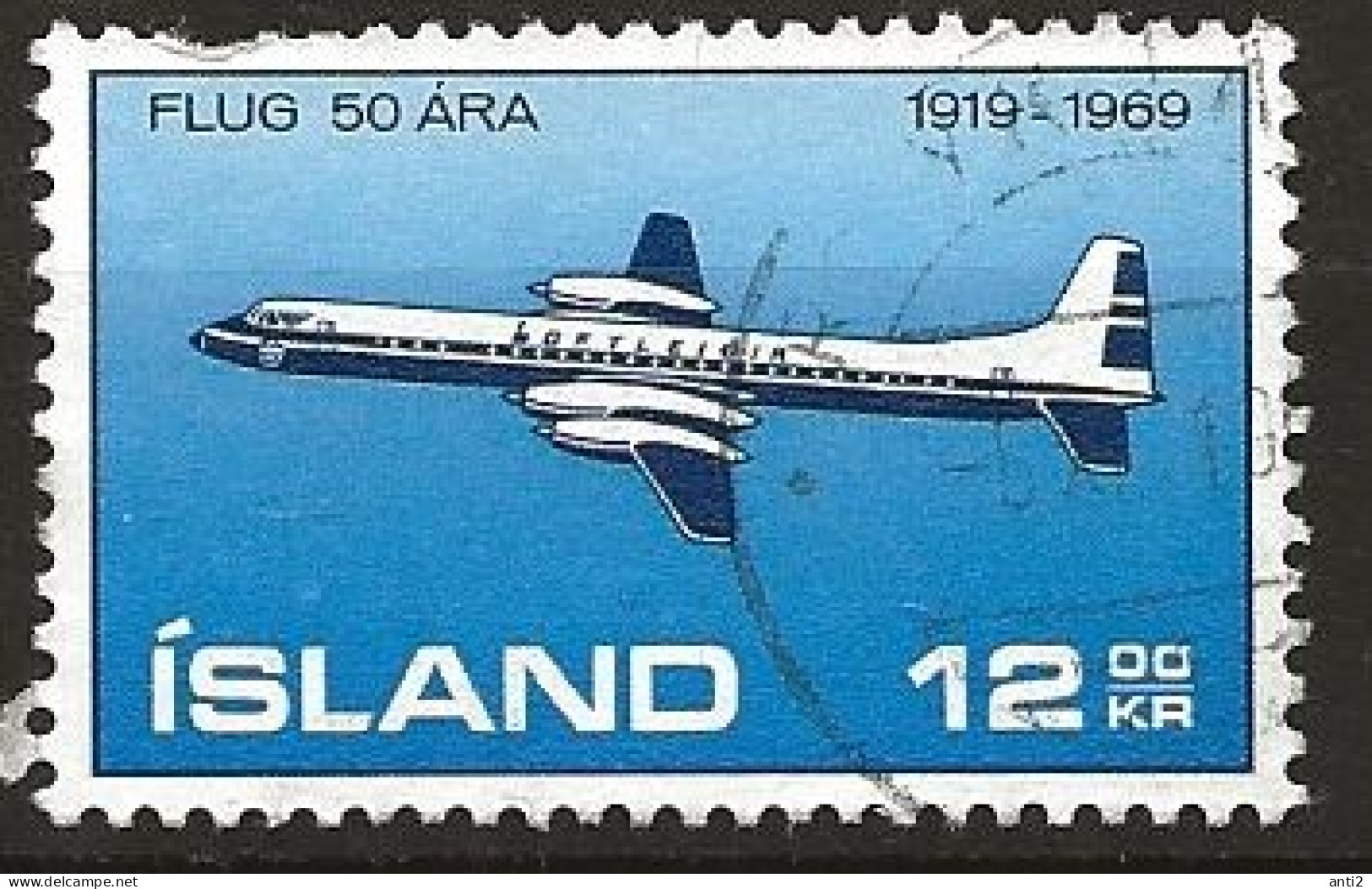 Iceland Island 1969 Anniversary Of Aviation In Iceland., Canadair 400 MI 433 Cancelled(o) - Oblitérés