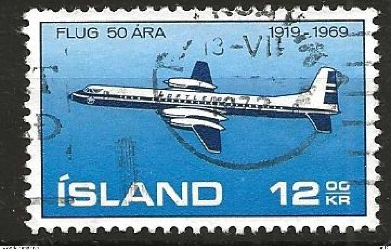 Iceland Island 1969 Anniversary Of Aviation In Iceland., Canadair 400 MI 433 Cancelled(o) - Oblitérés