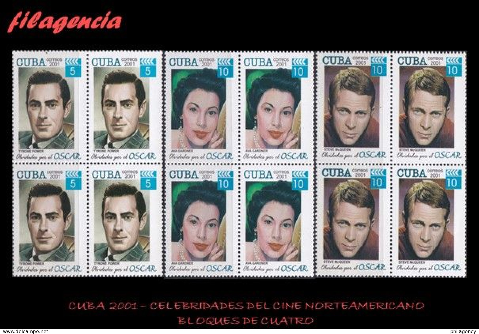 CUBA. BLOQUES DE CUATRO. 2001-26 OLVIDADOS POR EL OSCAR. ESTRELLAS DEL CINE - Unused Stamps