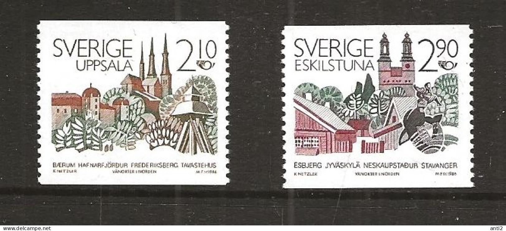 Sweden 1986 Norden: Partner Cities In Scandinavia, Uppsala And Eskilstuna Mi 1395-1396, MNH(**) - Unused Stamps