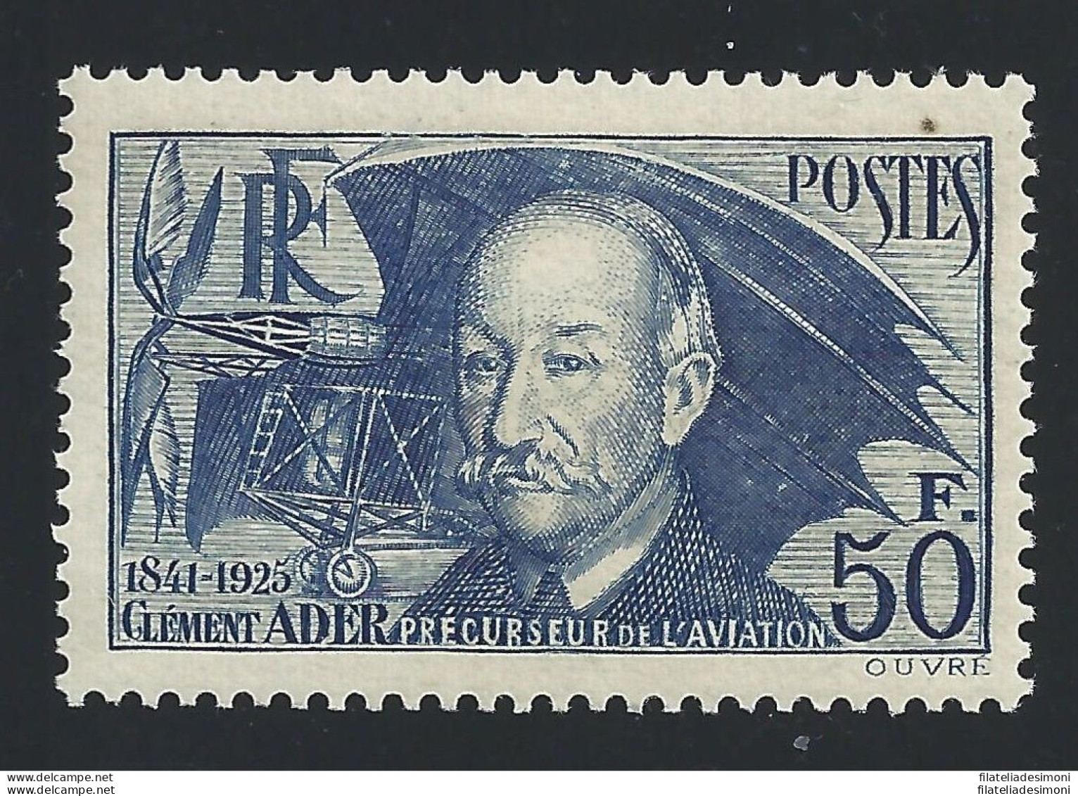 1938 FRANCIA, N. 398 Clement Ader MNH**  PUNTO SCURO IN ALTO A DESTRA - Otros & Sin Clasificación