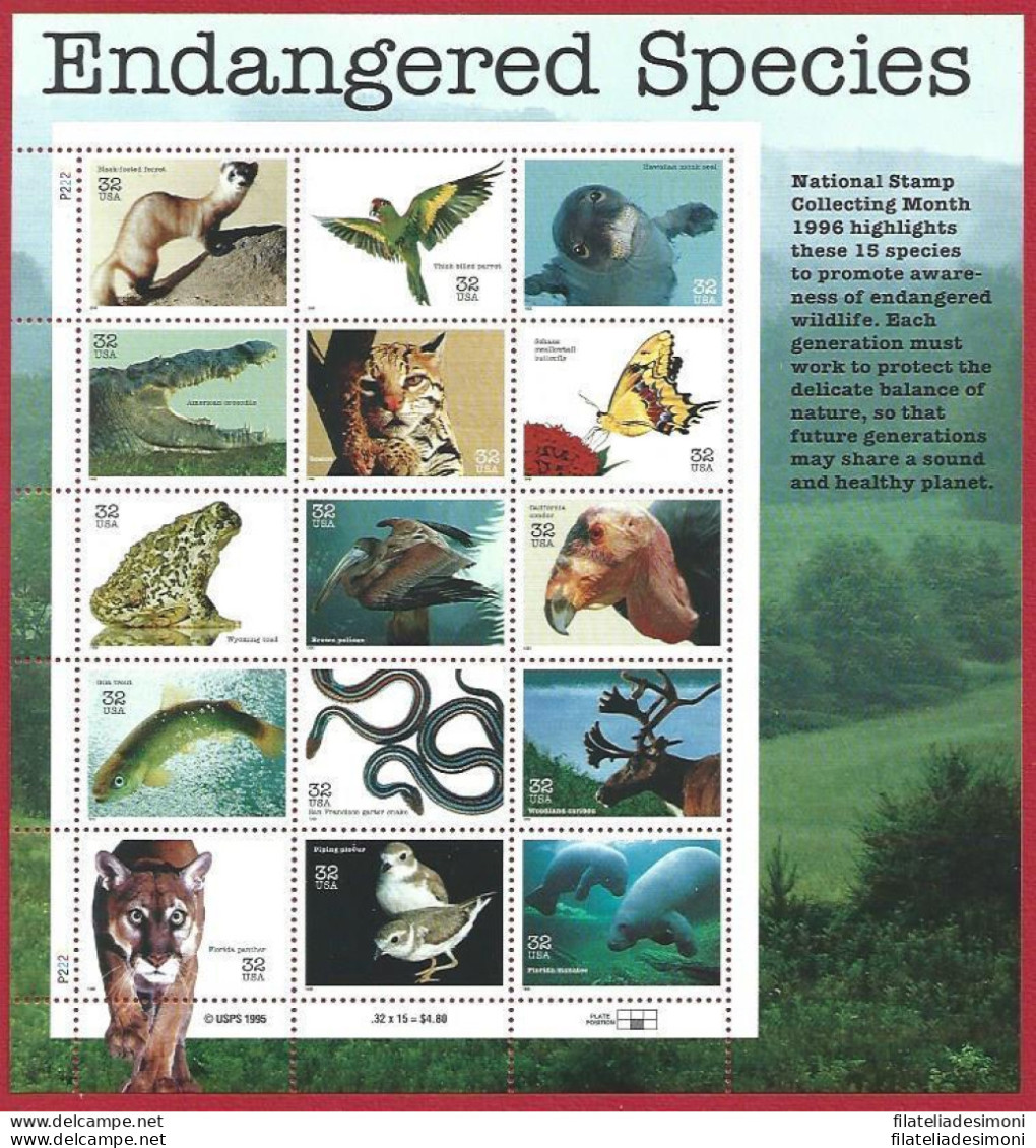 1996 Stati Uniti Fauna N° 2886/2900 MINIFOGLIO  MNH/** - Andere & Zonder Classificatie