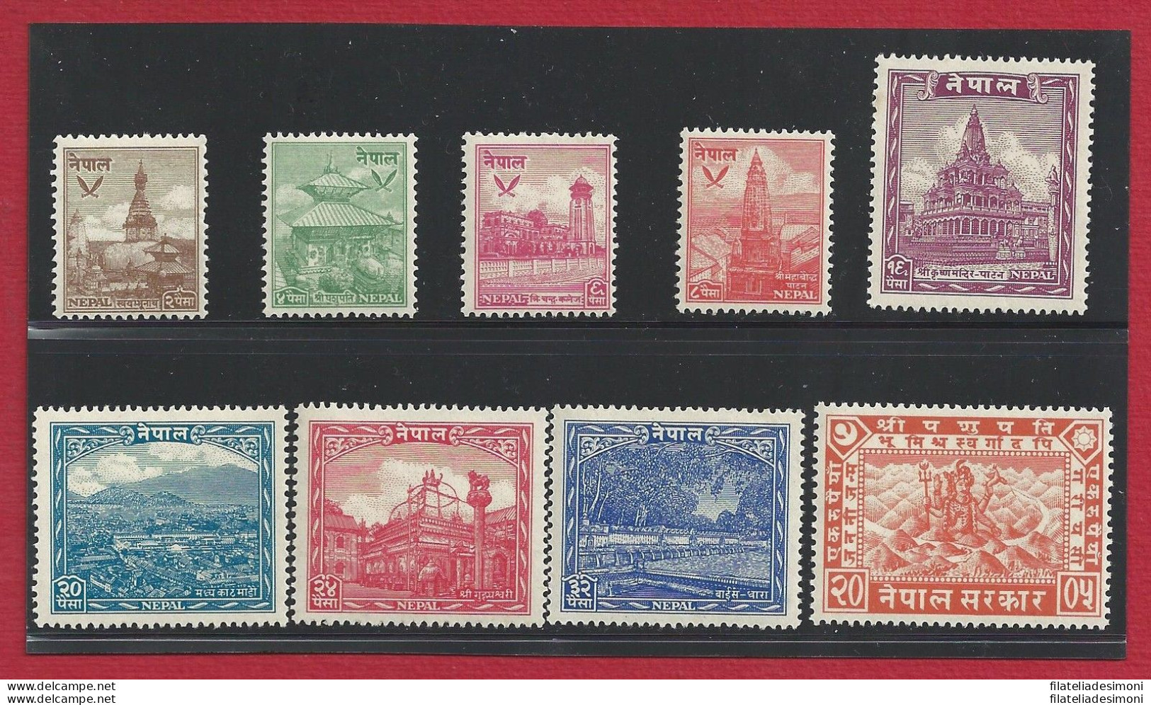 1949 NEPAL, Stanley Gibbons N. 64-72 , Templi Nepalesi - 9 Valori - Serie Comple - Nepal