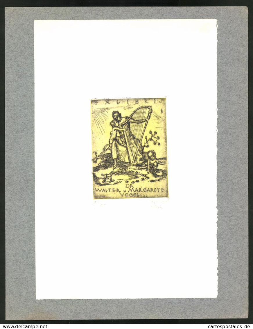 Exlibris Von Richard Klein, Dr. Walter Und Margarete Vogel, Mutter Mit Kind Und Harfe  - Ex-libris