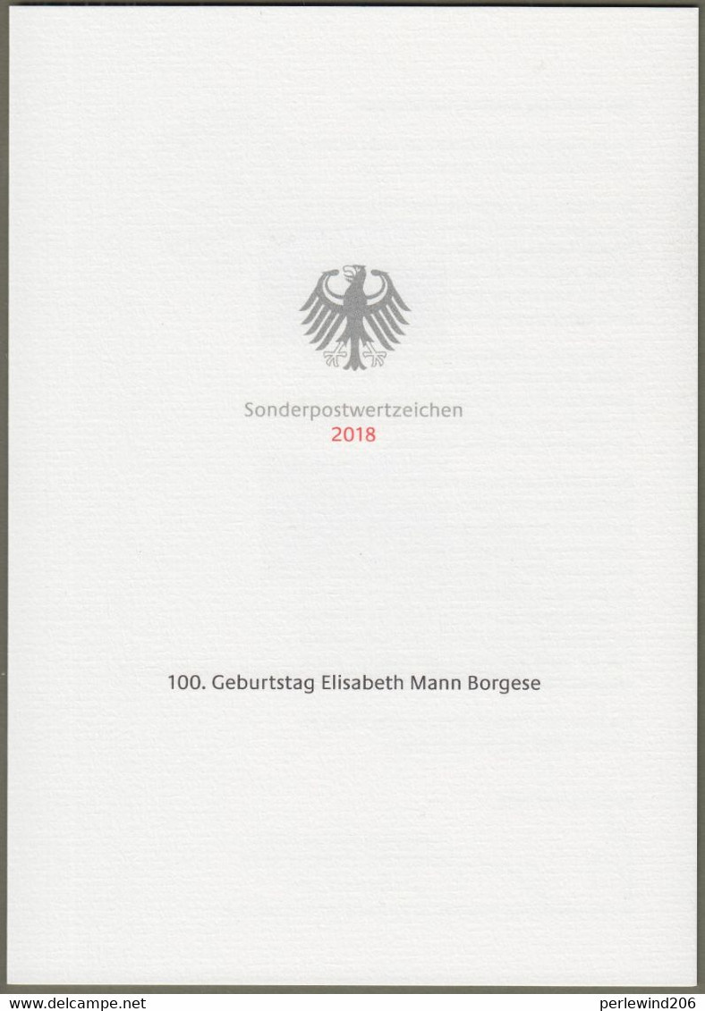 Bund: Minister Card - Ministerkarte Typ VII , Mi-Nr. 3375 ESST: " 100. Geburtstag Elisabeth Mann Borgese " !   X - Lettres & Documents