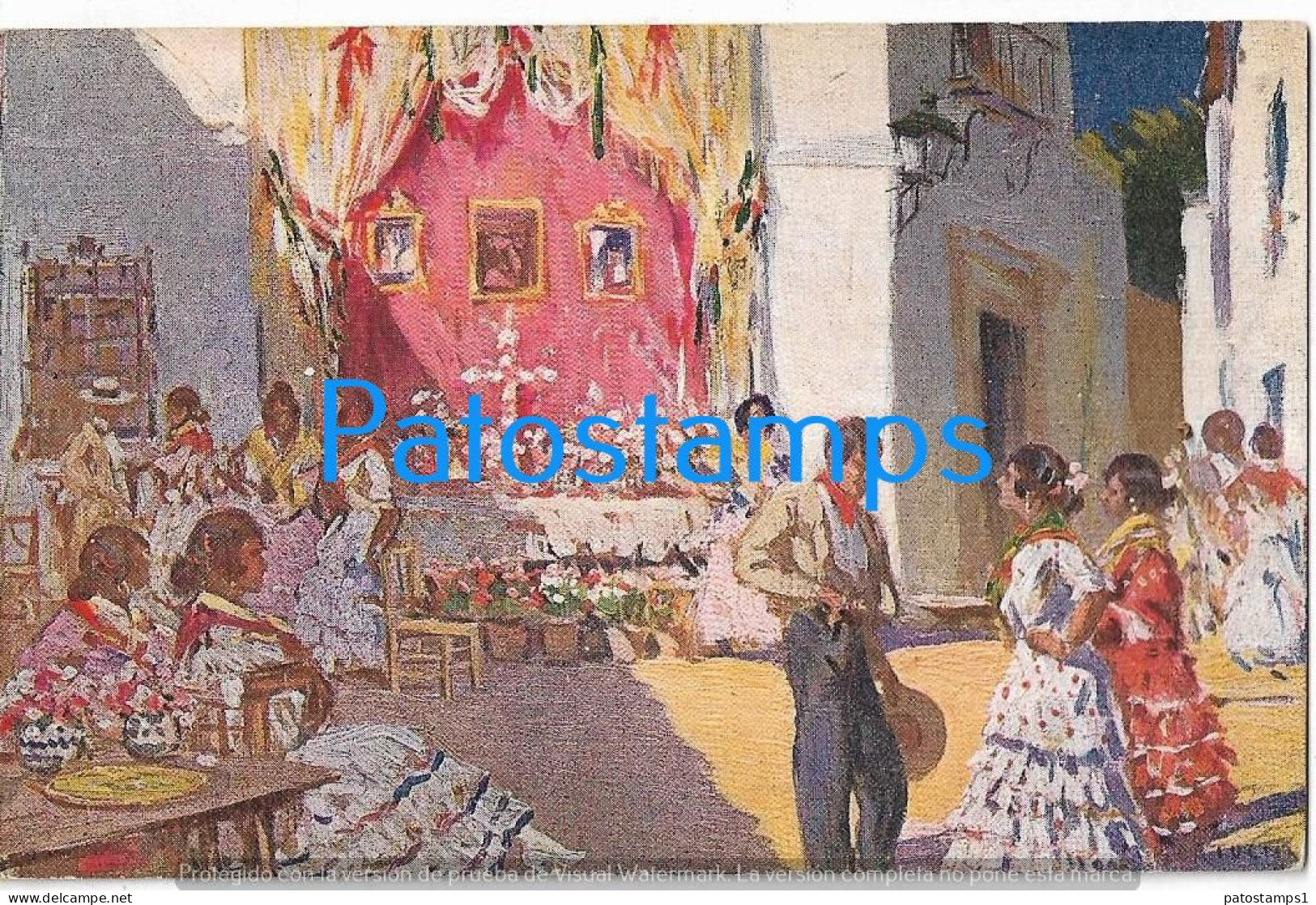 227662 SPAIN ESPAÑA ART ARTE SIGNED M. BERTUCHI COSTUMES LA CRUZ DE MAYO POSTAL POSTCARD - Autres & Non Classés