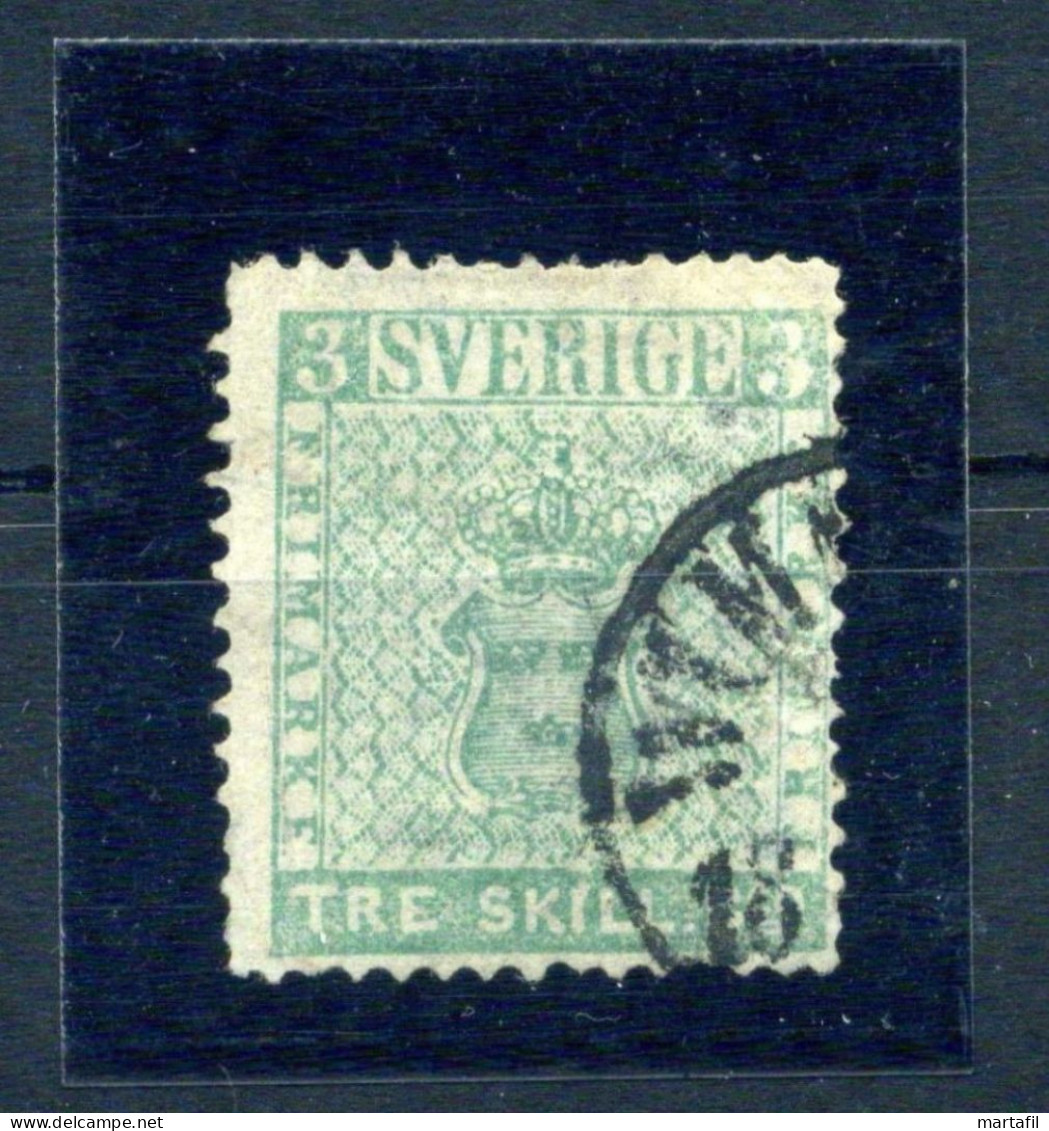 1855 SVEZIA SVERIGE N.1 3 Skilling Verde USATO - Gebruikt